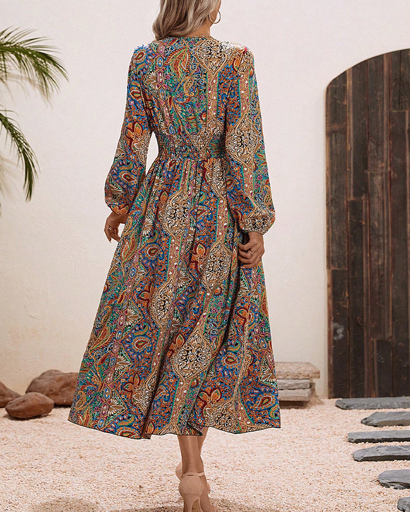Luxe Cachemire - Robe Longue Élégante à Motif Coloré