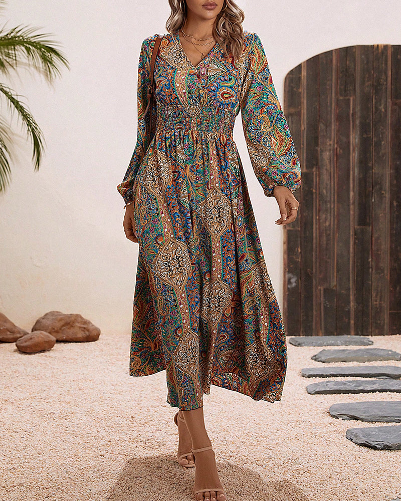 Luxe Cachemire - Robe Longue Élégante à Motif Coloré