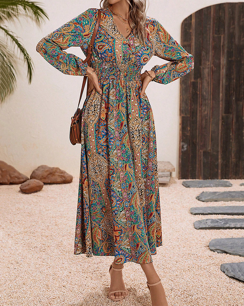 Luxe Cachemire - Robe Longue Élégante à Motif Coloré