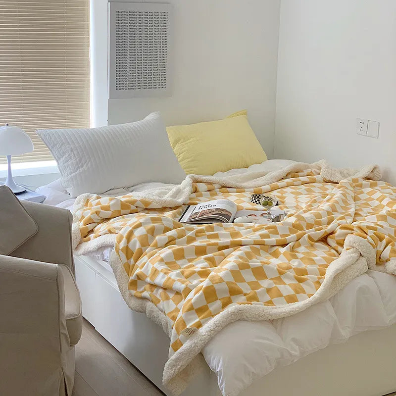 Plaid en polaire luxe à motif écossais, épais et douillet