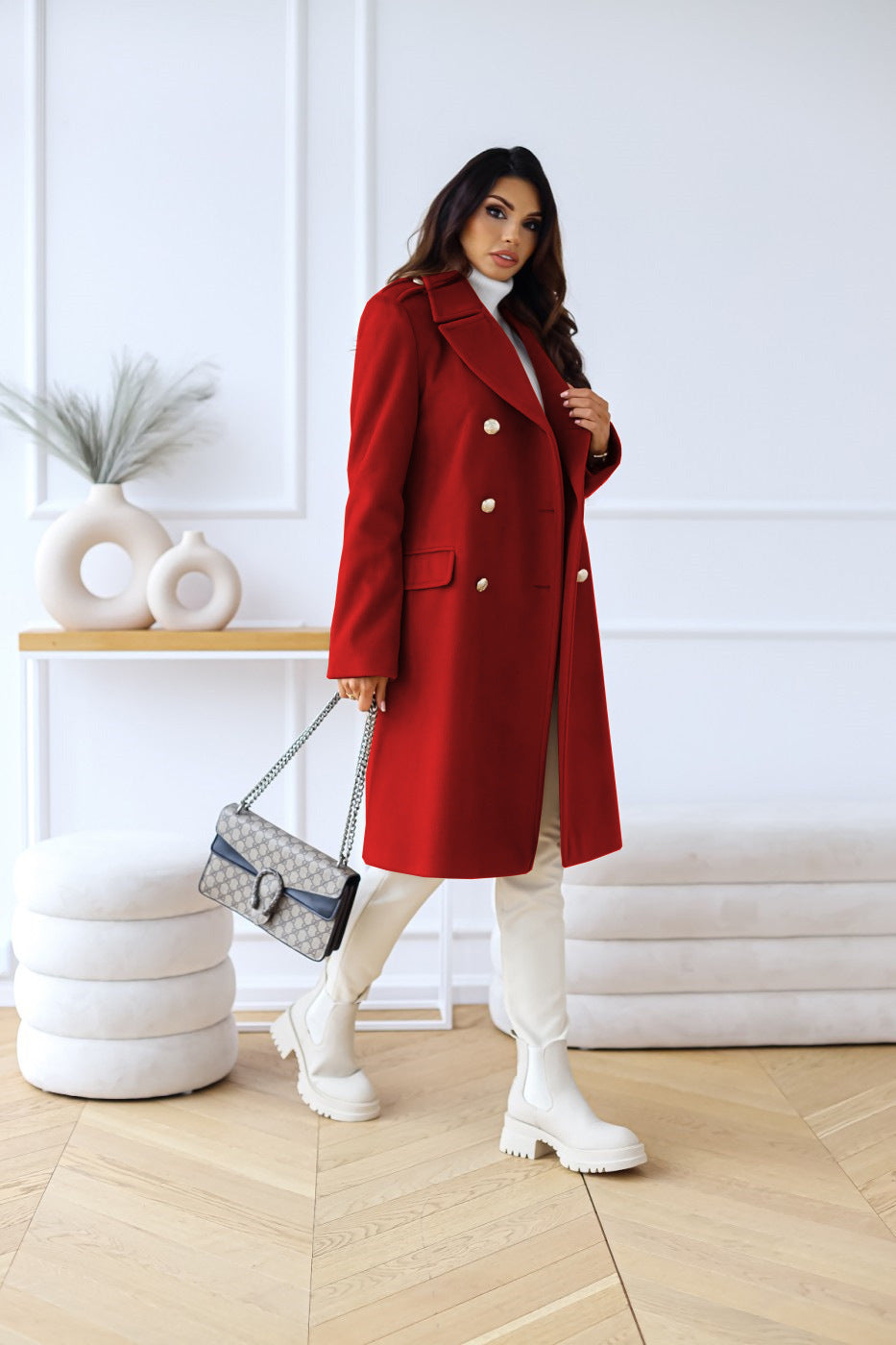 Manteau en laine à double boutonnage Élégance d'Hiver pour femme