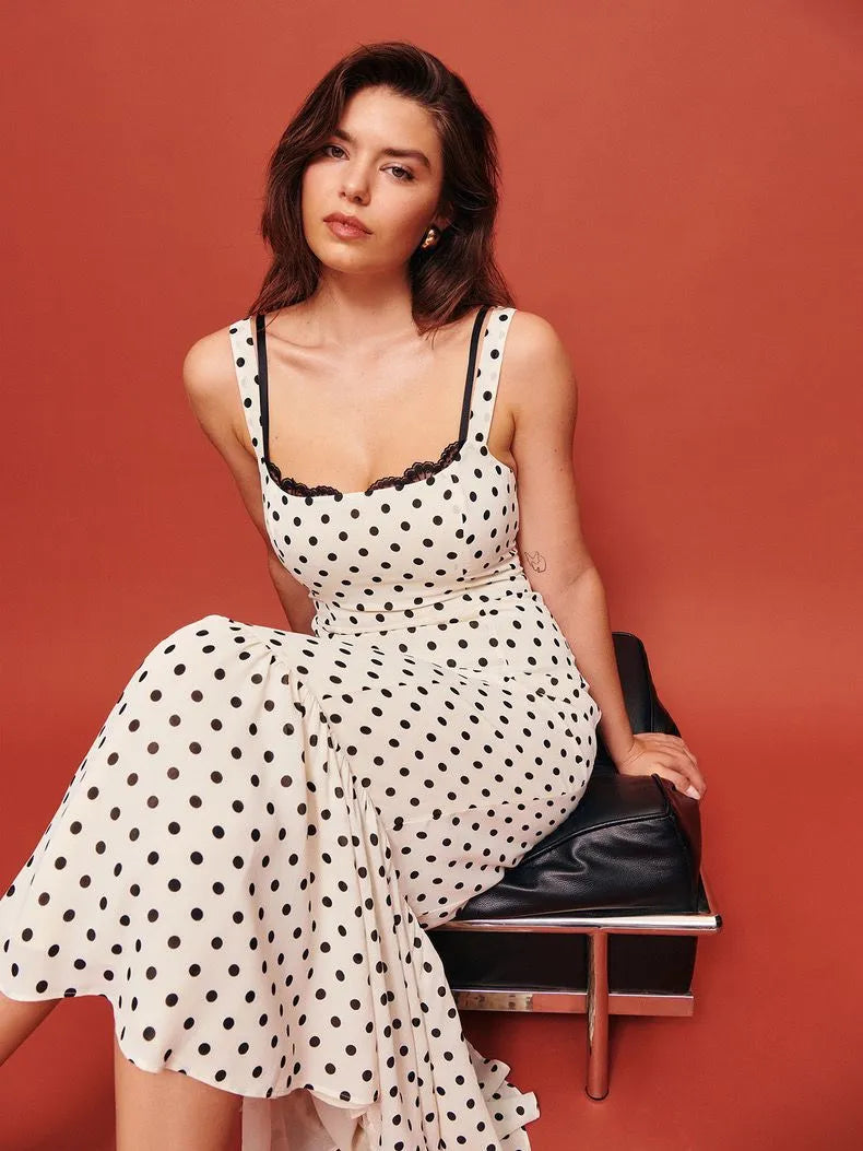 Éloria - Robe Portefeuille à Pois Vintage Élégance