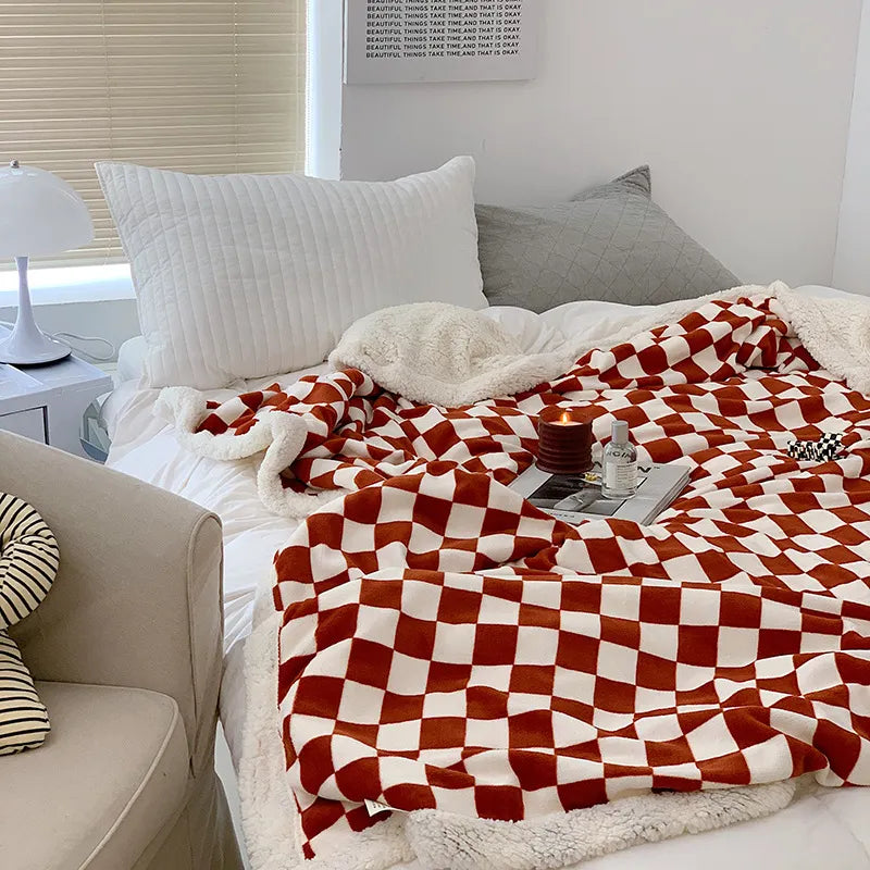 Plaid en polaire luxe à motif écossais, épais et douillet