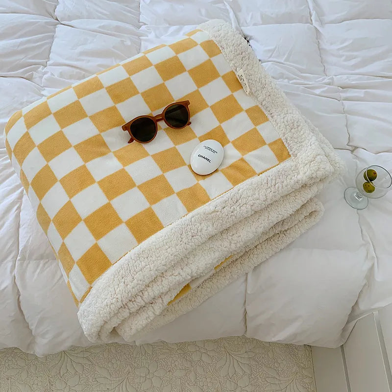 Plaid en polaire luxe à motif écossais, épais et douillet