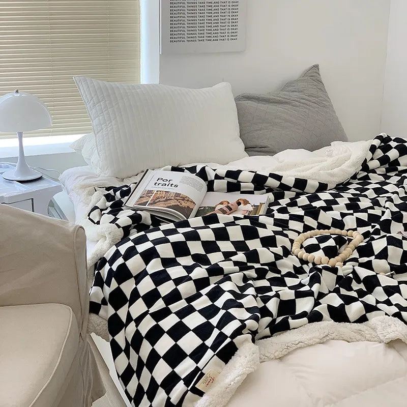 Plaid en polaire luxe à motif écossais, épais et douillet