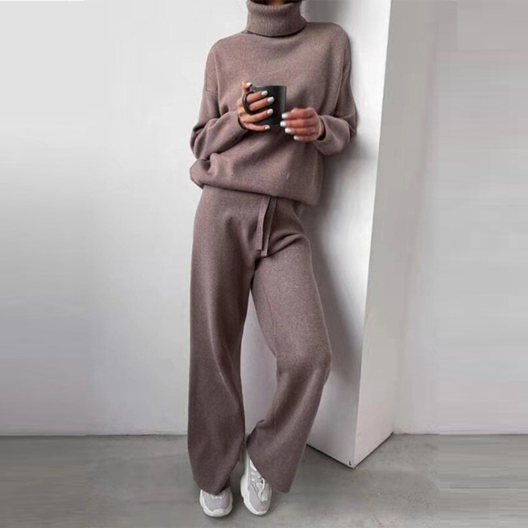 Ensemble Élégance - Ensemble Pull à Col Montant et Pantalon Long en Tricot Doux