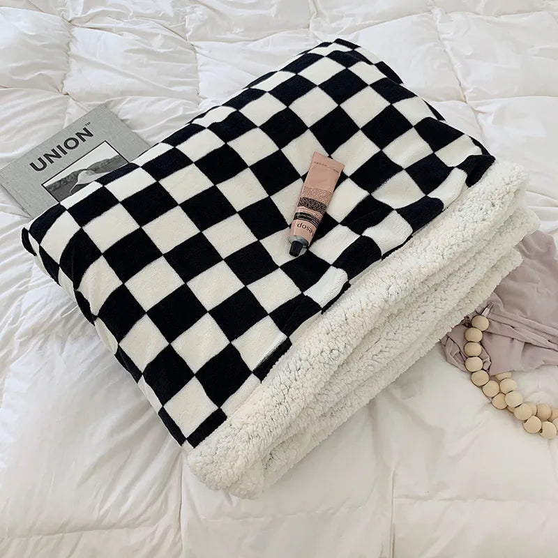 Plaid en polaire luxe à motif écossais, épais et douillet