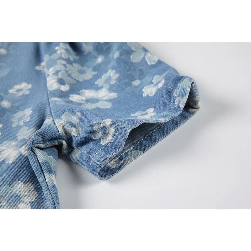Elissa - Robe en Jean Bleu à Motifs Floraux