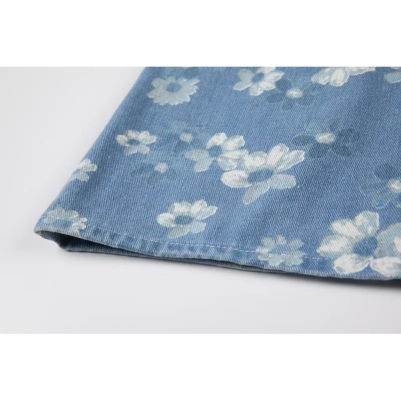 Elissa - Robe en Jean Bleu à Motifs Floraux