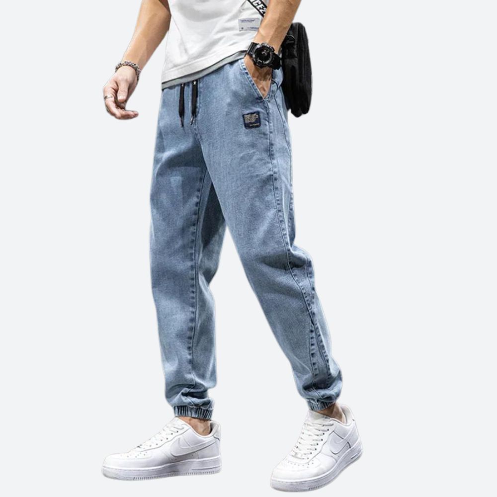 Laurent Pantalon de course en denim stretch de luxe