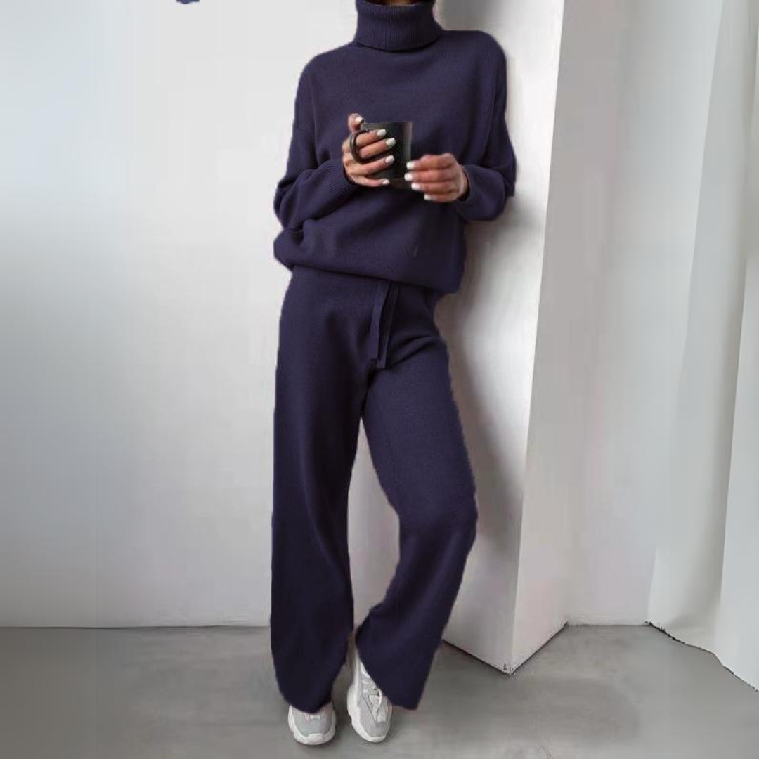 Ensemble Élégance - Ensemble Pull à Col Montant et Pantalon Long en Tricot Doux