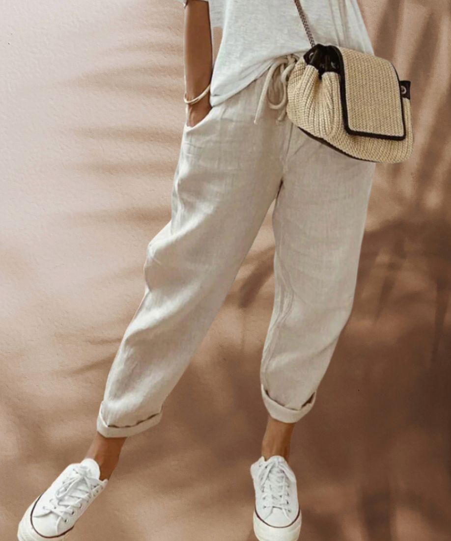 Luxe Écume - Pantalon en lin léger et élégant pour une allure sophistiquée