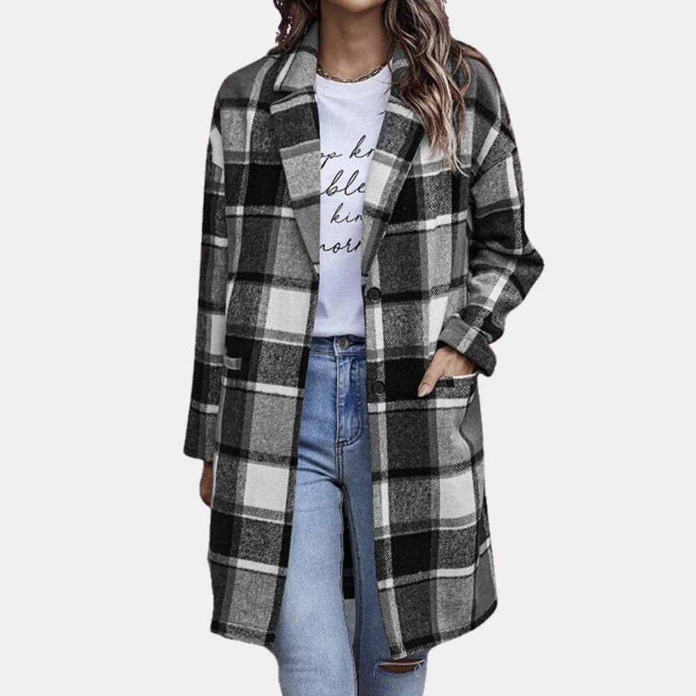 Manteau Élégance Écossaise - Manteau Long à Carreaux Haut de Gamme pour Femme
