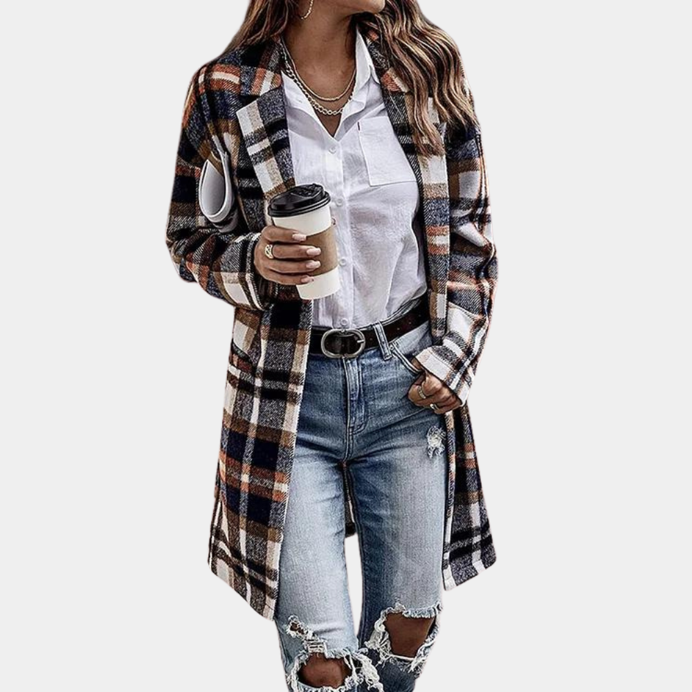 Manteau Élégance Écossaise - Manteau Long à Carreaux Haut de Gamme pour Femme