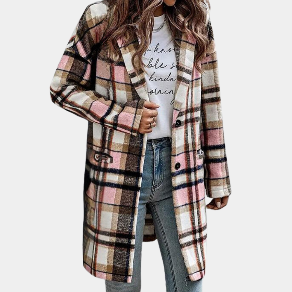 Manteau Élégance Écossaise - Manteau Long à Carreaux Haut de Gamme pour Femme