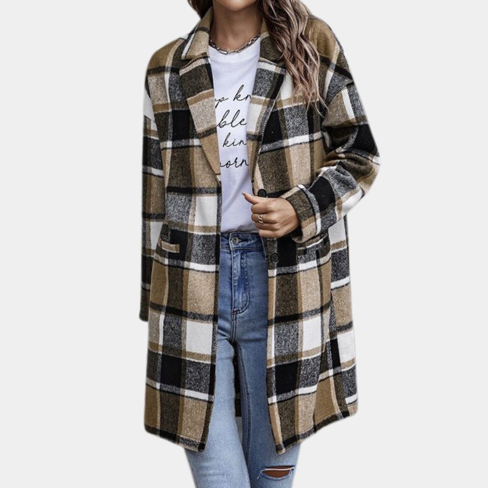 Manteau Élégance Écossaise - Manteau Long à Carreaux Haut de Gamme pour Femme