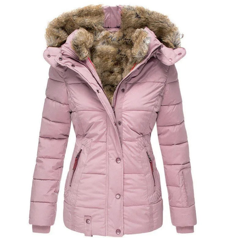 Manteau d'hiver raffiné pour femme avec capuche en fourrure de la marque Aurelia