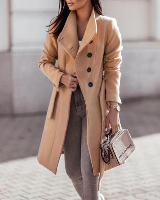 Eloise - Manteau Élégant Long Femme avec Fermeture Boutonnée Frontale