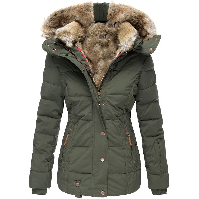 Manteau d'hiver raffiné pour femme avec capuche en fourrure de la marque Aurelia