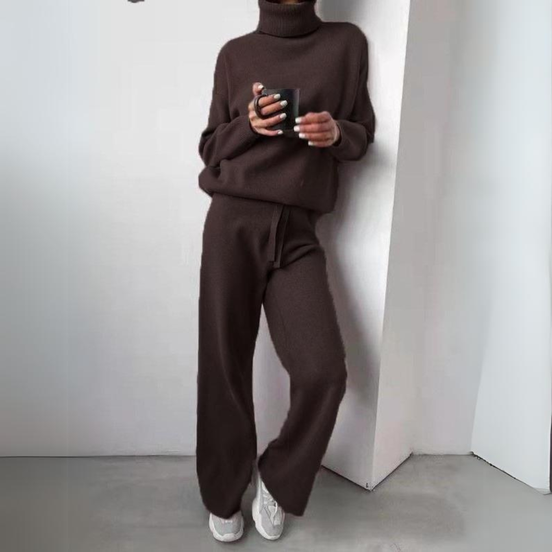 Ensemble Élégance - Ensemble Pull à Col Montant et Pantalon Long en Tricot Doux