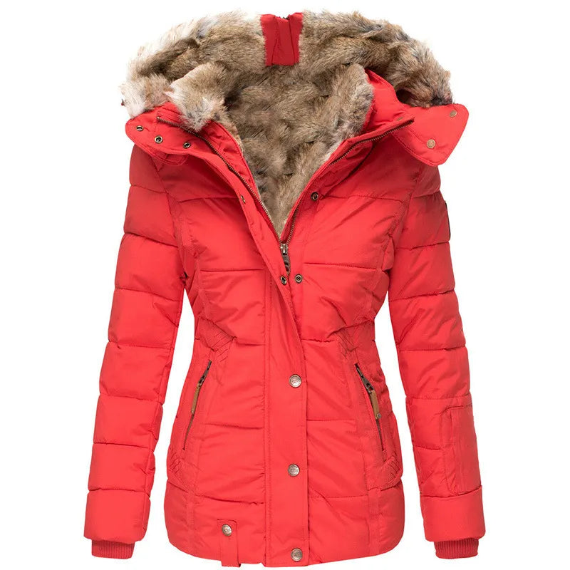 Manteau d'hiver raffiné pour femme avec capuche en fourrure de la marque Aurelia