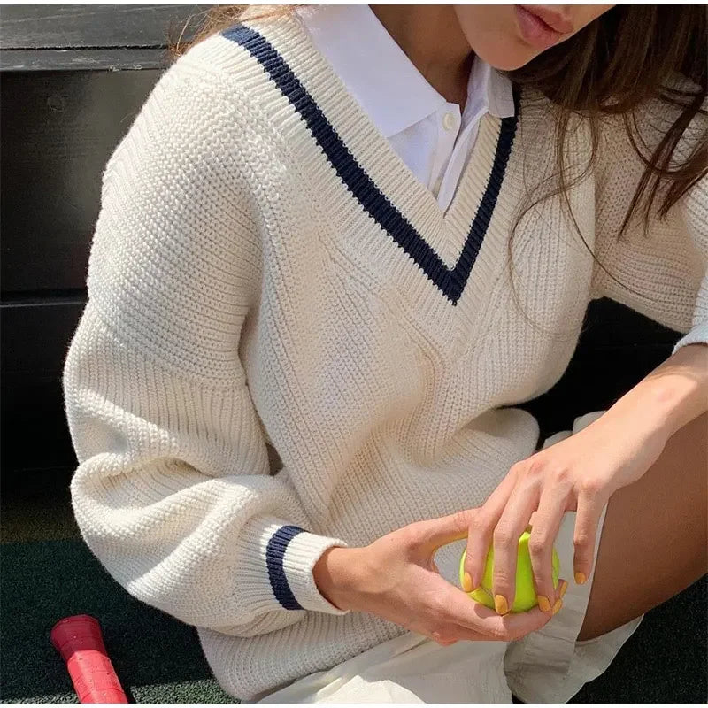 Luxe Étoile - Pull Élégant pour Femme à Manches Longues et Décolleté en V