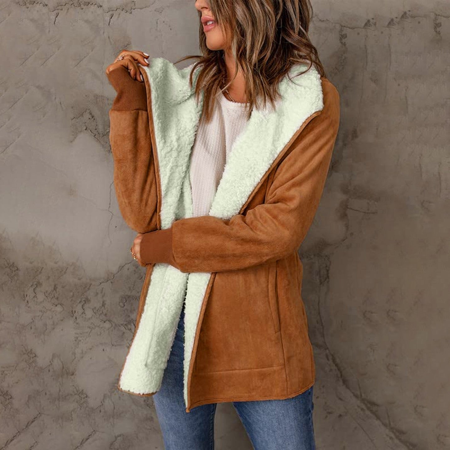 Manteau Élégant en Laine à Manches Longues pour Femme