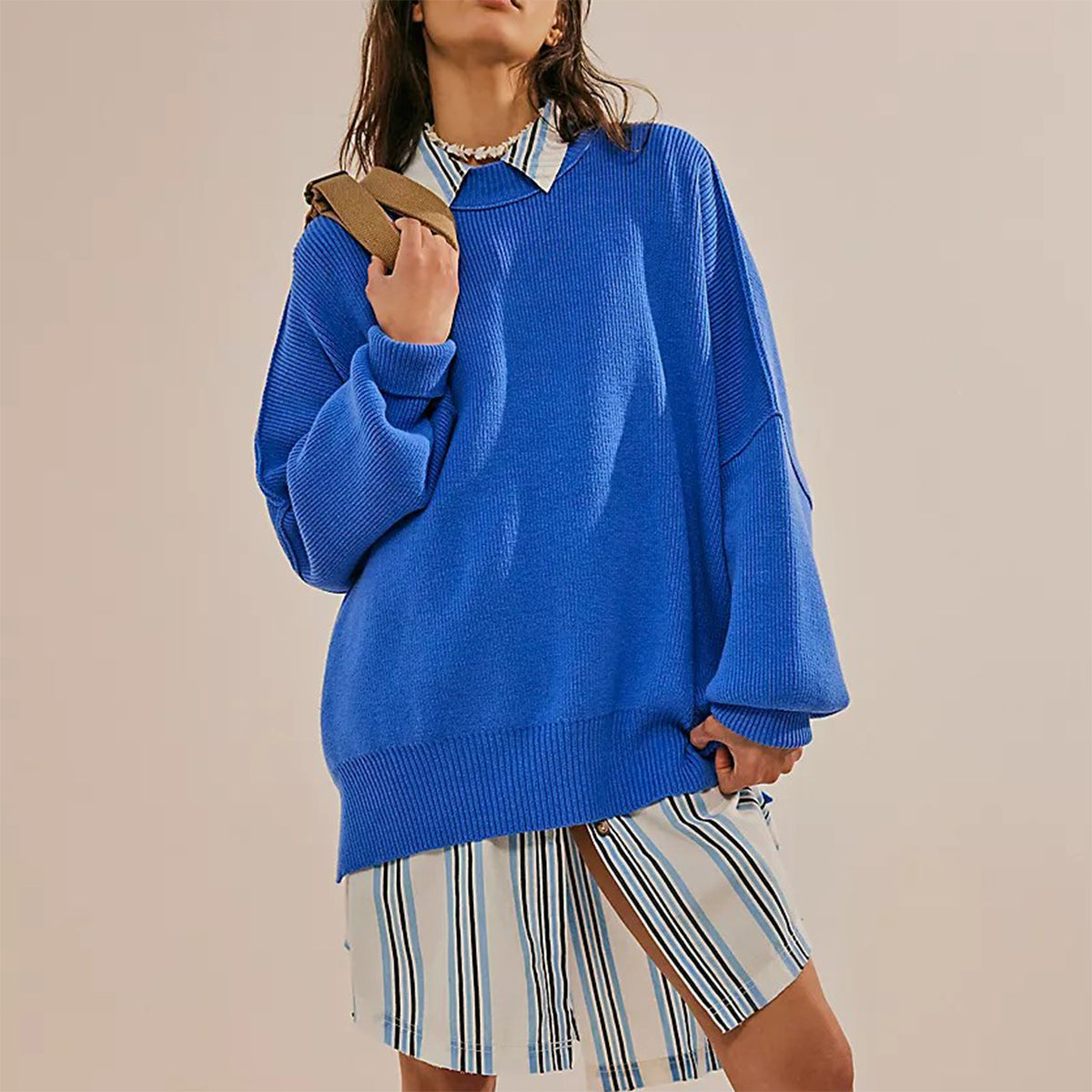 Vérona - Pull Chaleureux Rouge pour Femme à Col Rond et Coupe Oversize