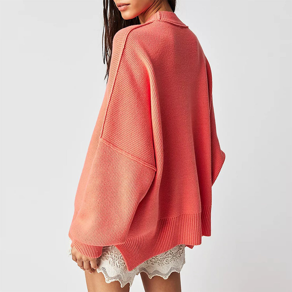 Vérona - Pull Chaleureux Rouge pour Femme à Col Rond et Coupe Oversize