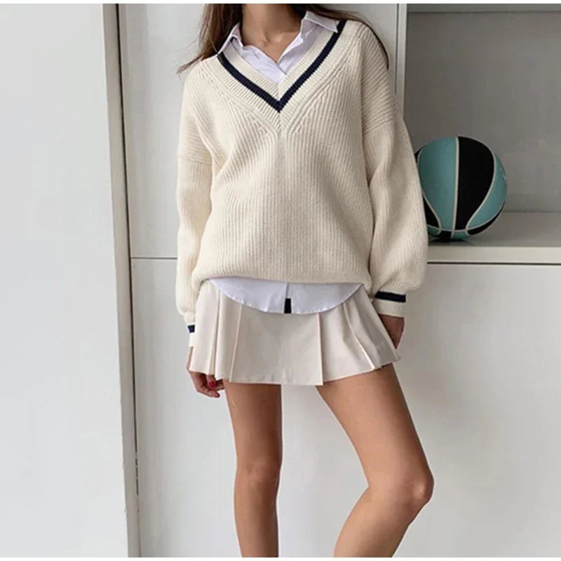 Luxe Étoile - Pull Élégant pour Femme à Manches Longues et Décolleté en V