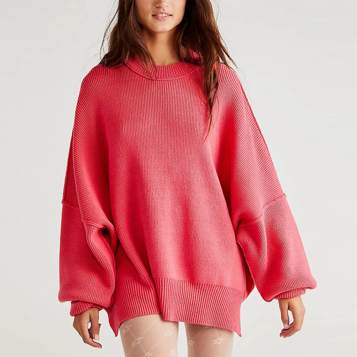 Vérona - Pull Chaleureux Rouge pour Femme à Col Rond et Coupe Oversize