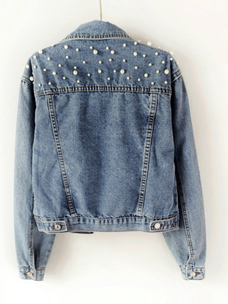 Luxe Élégance - Veste en Denim Raffinée avec Ornement Perlé Distingué