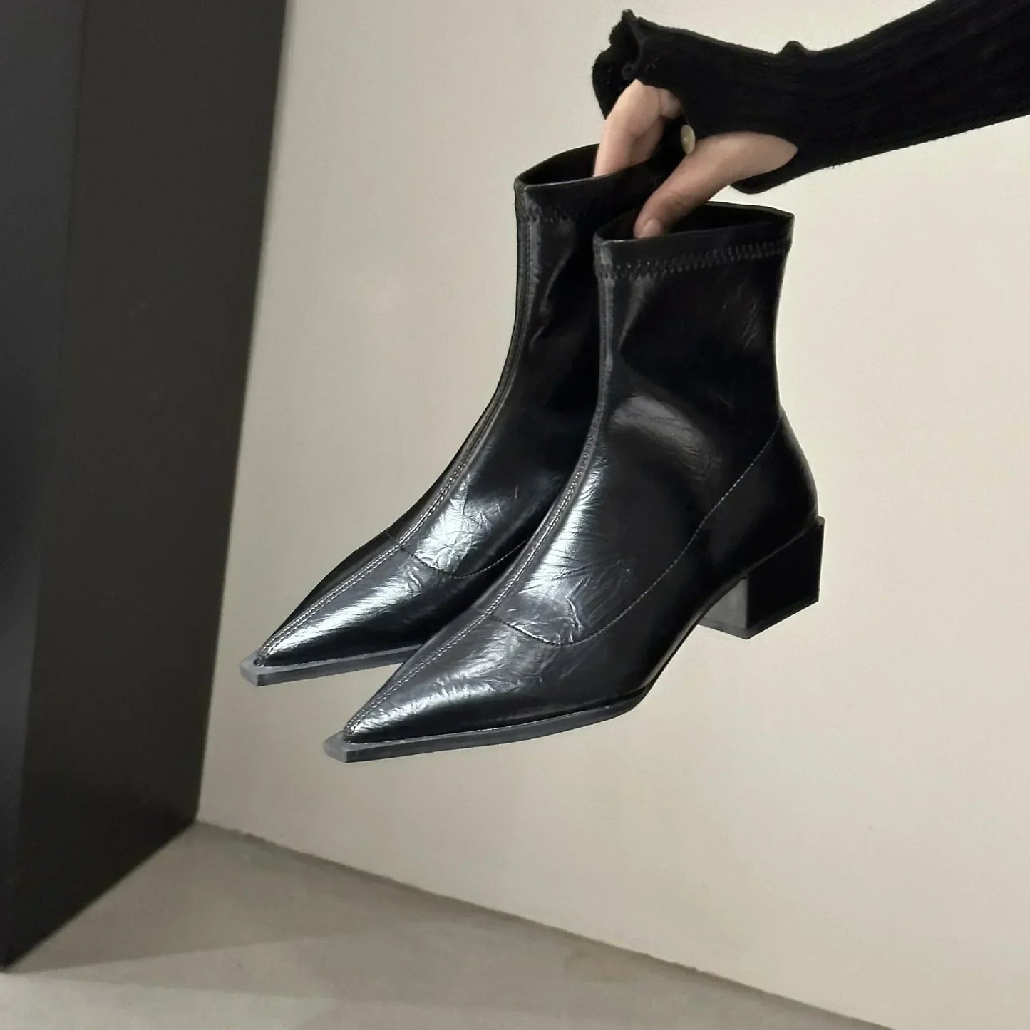 Luxe Élégance - Bottines à Talons Aiguilles en Cuir - Chaussures Automne Hiver Raffinées