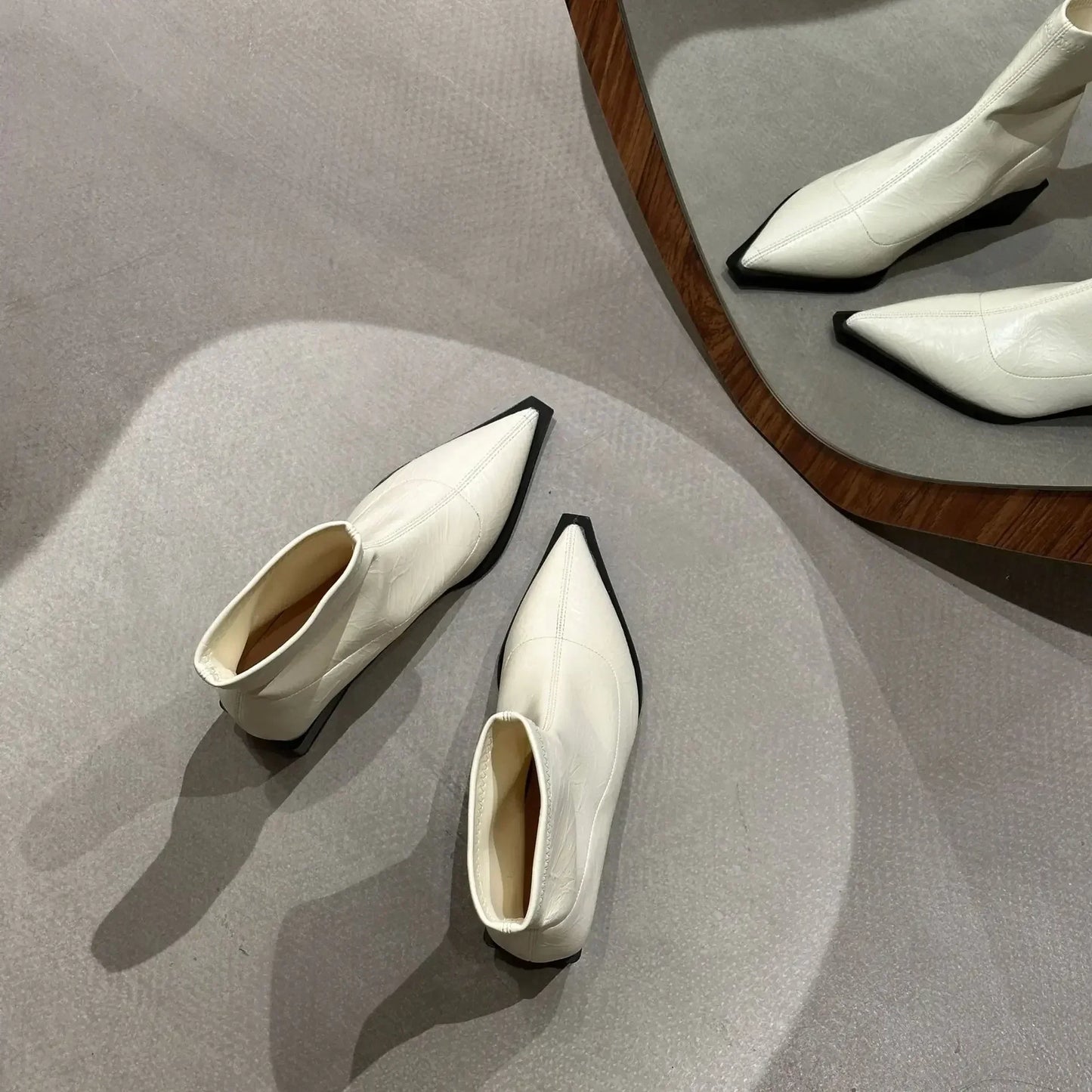 Luxe Élégance - Bottines à Talons Aiguilles en Cuir - Chaussures Automne Hiver Raffinées
