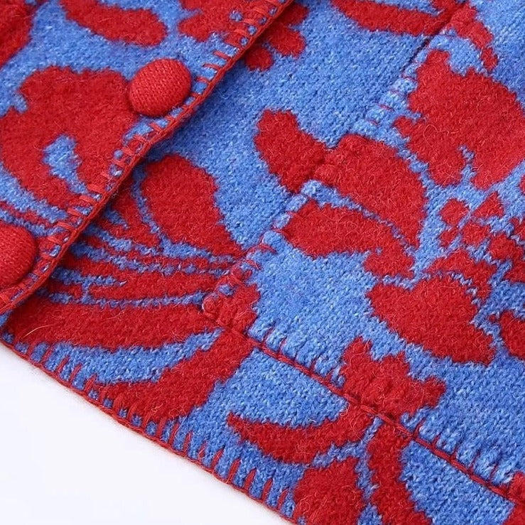 Cardigan Élégance Jacquard Fleuri Vintage
