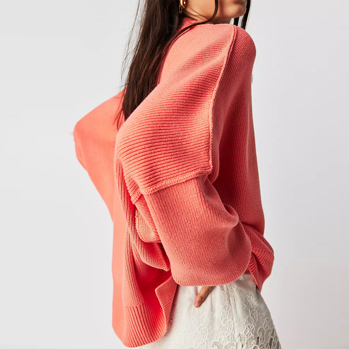 Vérona - Pull Chaleureux Rouge pour Femme à Col Rond et Coupe Oversize