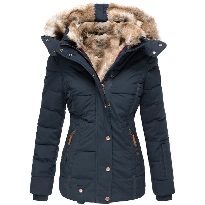 Manteau d'hiver raffiné pour femme avec capuche en fourrure de la marque Aurelia