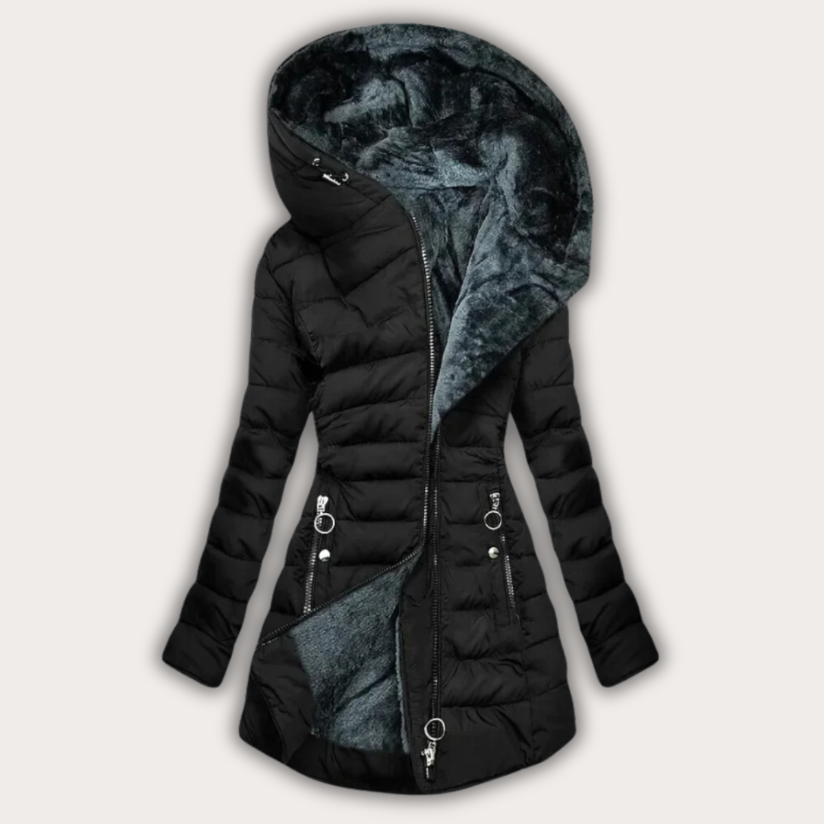 Manteau d'hiver élégant pour femmes avec capuche en fausse fourrure