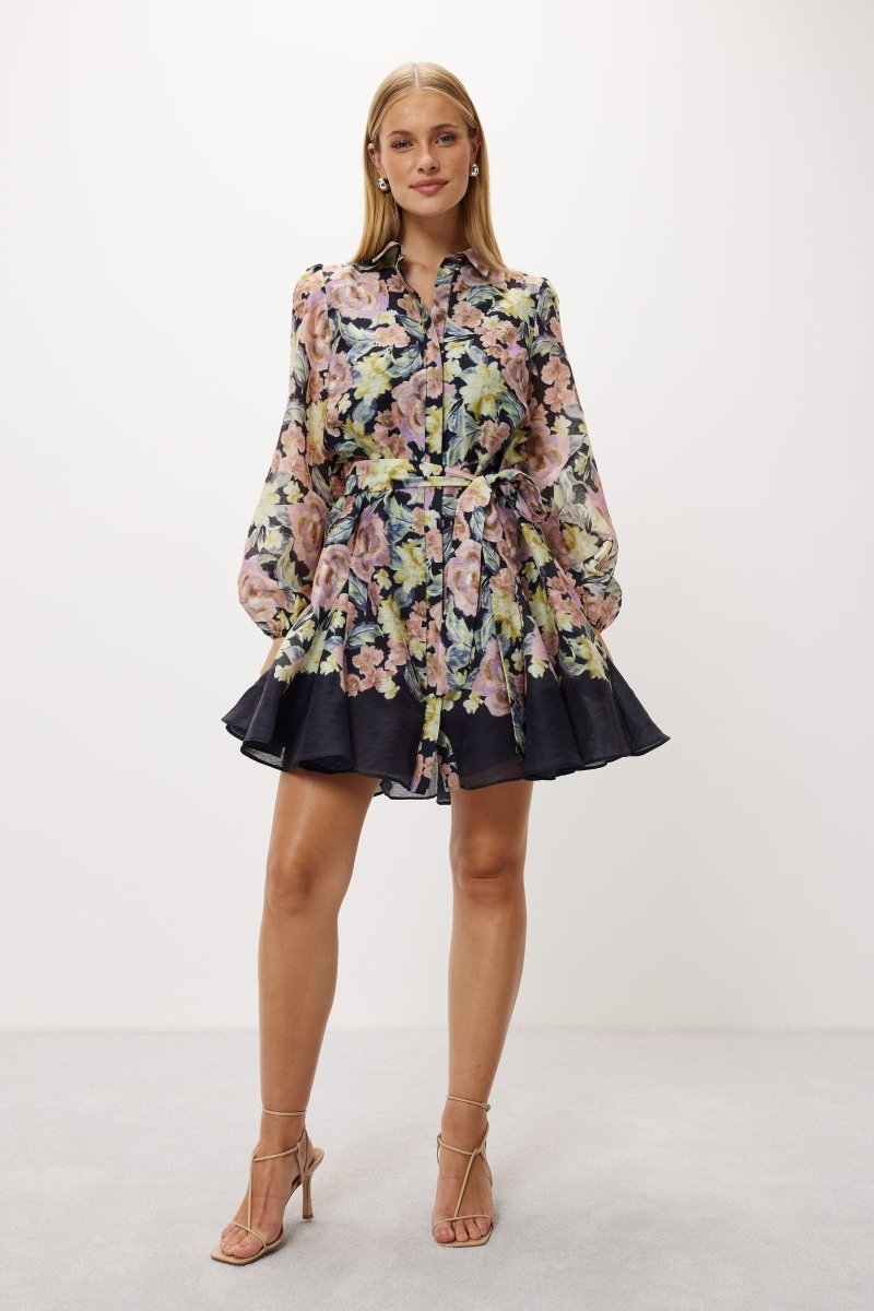 Robe Évasée Imprimée avec Ceinture Élégante Olivia
