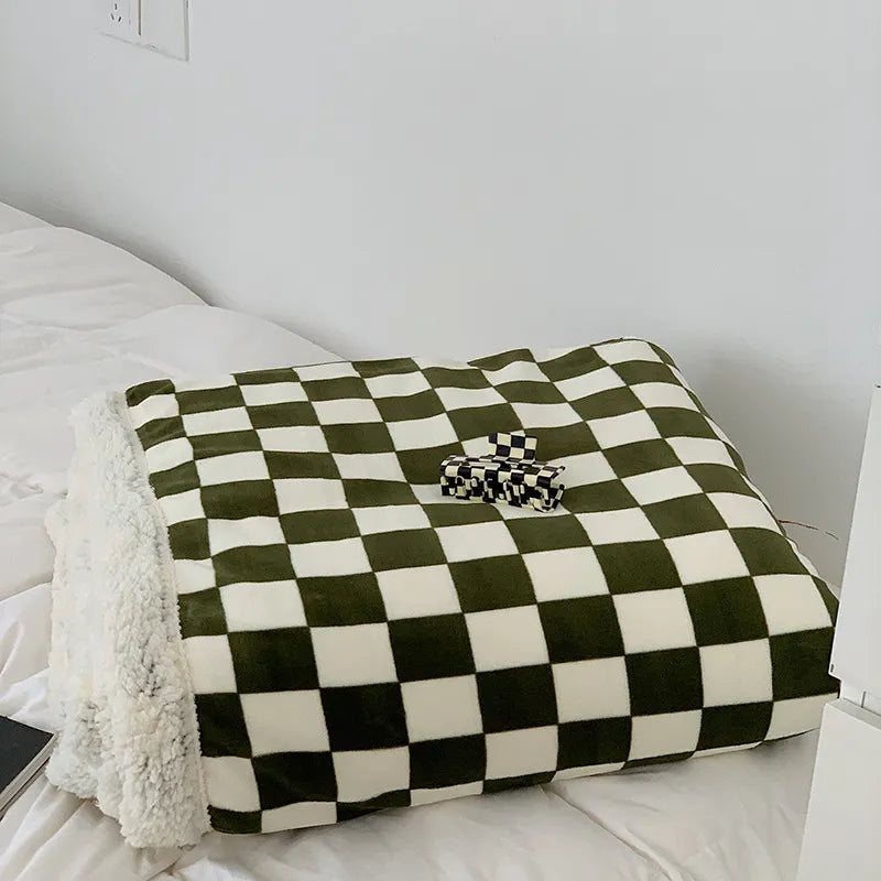 Plaid en polaire luxe à motif écossais, épais et douillet