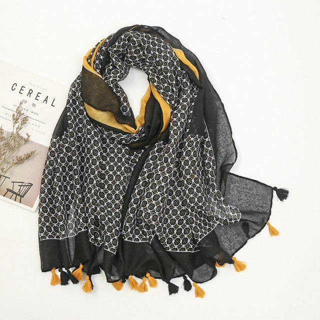 Étole Luxe Écharpes en Cachemire avec Détails Floraux et Pompons
