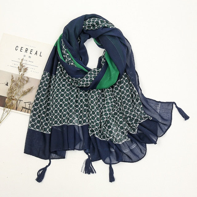 Étole Luxe Écharpes en Cachemire avec Détails Floraux et Pompons