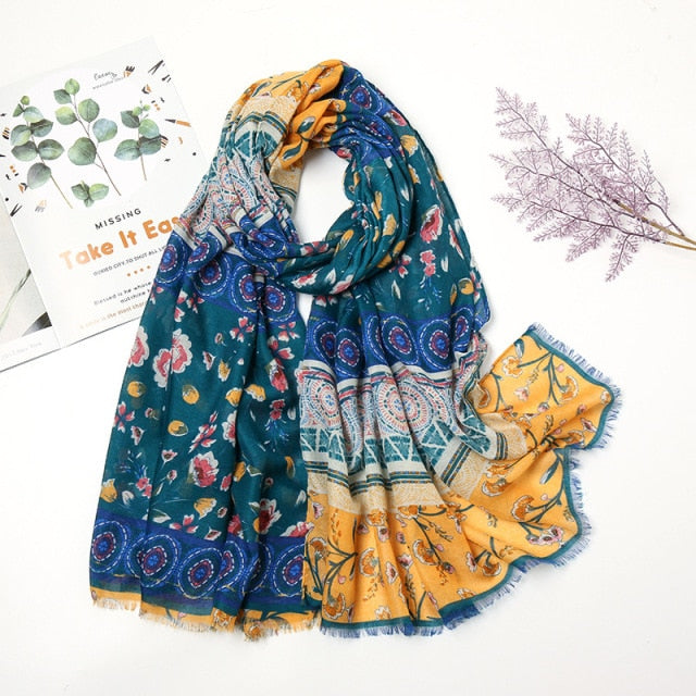 Étole Luxe Écharpes en Cachemire avec Détails Floraux et Pompons