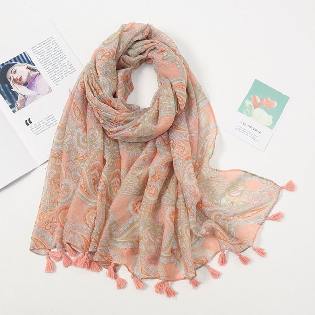 Étole Luxe Écharpes en Cachemire avec Détails Floraux et Pompons
