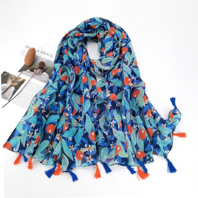 Étole Luxe Écharpes en Cachemire avec Détails Floraux et Pompons