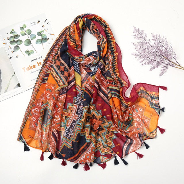 Étole Luxe Écharpes en Cachemire avec Détails Floraux et Pompons