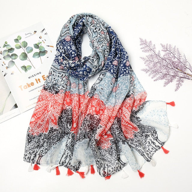Étole Luxe Écharpes en Cachemire avec Détails Floraux et Pompons