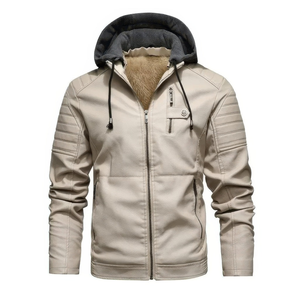 Manteau d'hiver en cuir pour homme avec capuche signé Liora