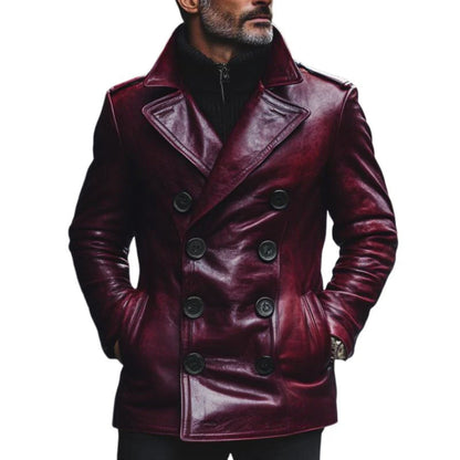 Manteau en cuir élégant pour hommes avec coupe slim et double poitrine par Le Marais Paris