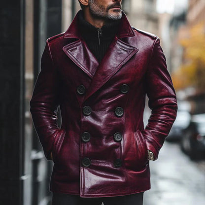 Manteau en cuir élégant pour hommes avec coupe slim et double poitrine par Le Marais Paris